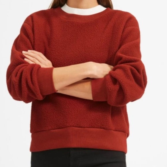 NWOT everlane ReNew rusty red long sleeve pullover Sherpa crew neck sweater - Picture 1 of 10